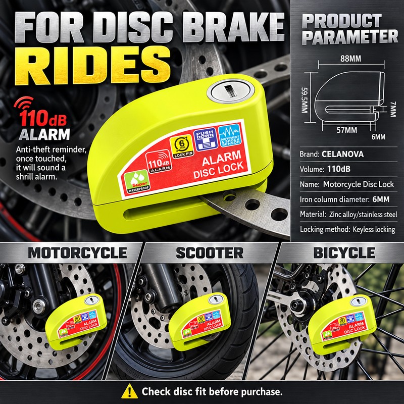 Motorcycle Disc Brake Alarm Lock for Theft Deterrence – 110dB