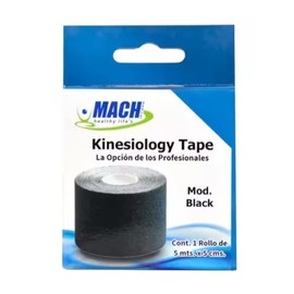 Cinta Kinesiológica MACH, 5CM * 5M Cinta Deportiva Resistente al Agua, Cinta Respirable Deportiva, Terapéutica de Kinesiología Profesional, sin Látex (NEGRO)