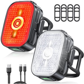 EOIWUY Bike Lights Front and Back, [2 in 1 Reflective] Rear Bike Light Set, 8+6 Modes Bicycle Lights, USB-C Fast Charging, IP65 Waterproof, Super Bright Cycling Headlights Set for Night Riding