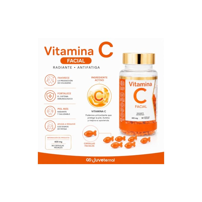 Cápsulas Faciales de Vitamina C 90 cápsulas Twist-Off Ilumina, Hidrata