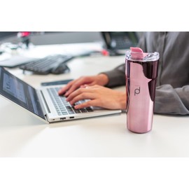 DrinkPod Stainless Steel Reusable Coffee Tumbler, 500ml, Metallic Rose Gold