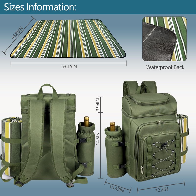 Hap Tim Picnic Basket Backpack for 4 Person with Blanket,