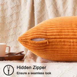 COSIBONO Colorful Corduroy Throw Pillow Covers 18x18 Inches Set of 4 Boho Farmhouse Decorative Pillow Covers with Stripe Accents for Sofa Couch Living Room Stylish Pillows for Modern Bohemian Decor