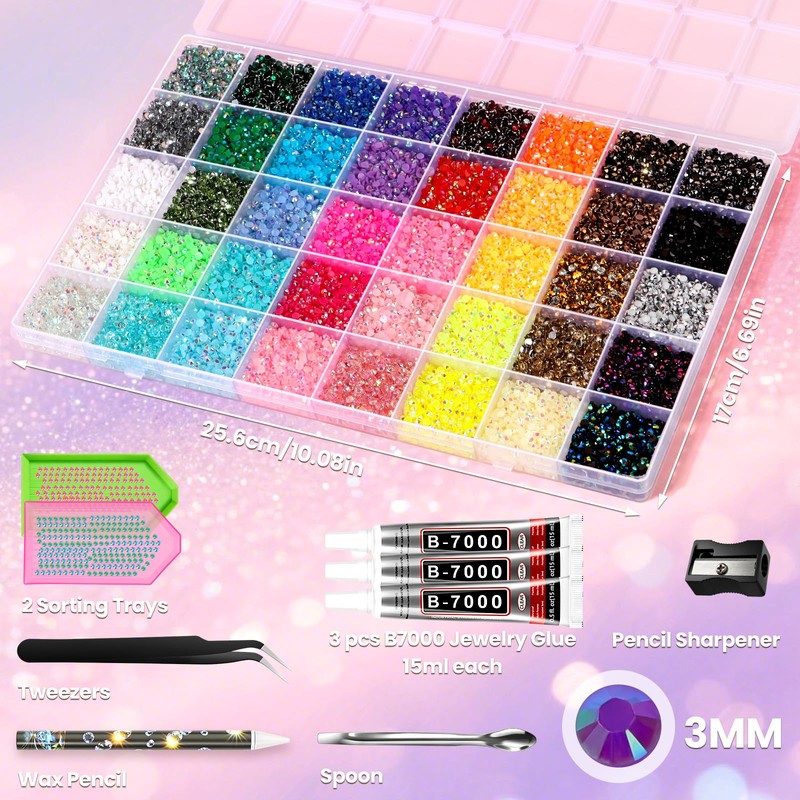 Viomis Bedazzling Kit with B7000 Glue, 40000 Pcs 3mm Rhinestone,