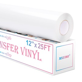 XSEINO Heat Transfer Vinyl Roll, 12" x 25FT White HTV Vinyl Roll with Teflon for Shirts,Iron on Vinyl Roll for Cricut & Cameo, Easy to Cut & Weed for Heat Transfer Vinyl Design (White)