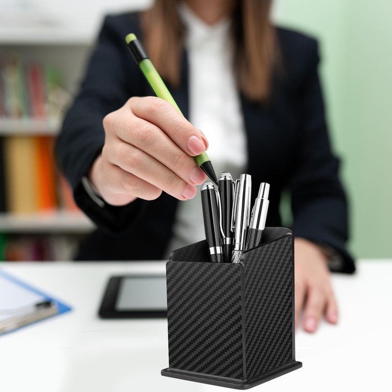 Carbon Fiber Black Pen Holder Cup for Desk, Black Pencil