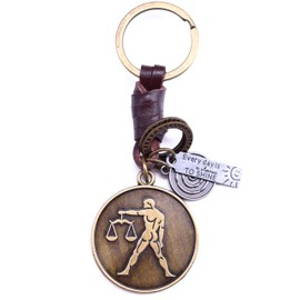 AuPra Libra Zodiac Leather Keyring Best Friend Gift Idea Women & Men Safe House Keychain Scales Horoscope Simbol Charm Girl & Boy Friendship Small Present Car Key Ring Pendant