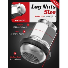OTUAYAUTO M12x1.5 Lug Nuts - 20PCS Chrome 12mmx1.5 Closed End Bulge Acorn Lug Nut Set, 12x1.5 Wheel Lug Nuts, Radius Ball Seat with Washer, 3/4" Hex, Replacement for Honda Acura Wheel Lug nut