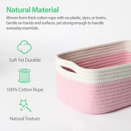 HONCESTA Pink Storage Baskets for Organizing, 3 Pack Woven Cotton Rope Storage Bins for Shelves, Small Cube Toy Box, Baby Nursery Closet Organizer, Baskets for Gifts Empty, 11.81"x7.87"x4.72", Pink