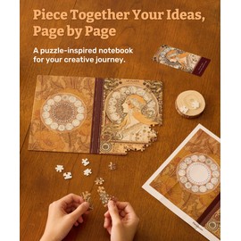 PieceRelax Puzzle Journal for Adults - Alphonse Mucha - Zodiac Unique A5 Book Cover Puzzles Gift & Home Décor with Plastic Jigsaw Puzzle Artwork for Notebook [YA1056]