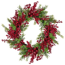 Artificial Frosted Red Berry and Pine Christmas Wreath 28-Inch Unlit