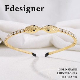 Fdesigner Snake Headband Gold Rhinestone Serpent Headbands Thin Crystal Hairband Dainty Diamond Headpieces for Women