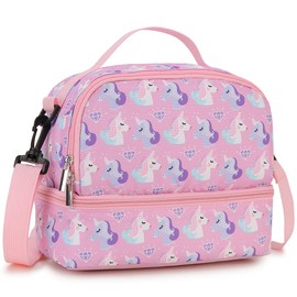 VX VONXURY Children's Lunch Bag, Lunch Bag for Boys and Girls, Insulated Lunch Box with Two Compartments and Removable Shoulder Strap for Women and Men, School, Office, Picnic (Unicorn)