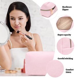 ZILZUFA Women's Cosmetic Bag, Pack of 2, Makeup Bag, Small Mini Makeup Bag with Compartments, Travel Makeup Bag for Women, Organiser, Toiletry Bag, Small (Pink)