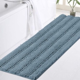 Turquoize - Alfombra de baño extralarga, de felpilla azul, antideslizante, suave y acogedora, resistente al agua, lavable, 47 x 17 pulgadas, color azul piedra