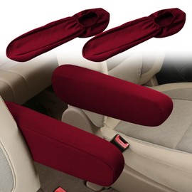 2PC Car Front Seat Armrest Covers,Universal Size Seat Arm Rest Cover,Flat Cloth Fabric Armrest Cover,Car Interior Accessories(Wine Red,1Pair)