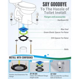 MENNTY Elastic Wax Ring Kit for Toilet Installation - Reusable Toilet Seal Ring with Blue Seal, EVA Spacer, Full Hardware - Fits 3"/4" Drain & Floor Flange Repair