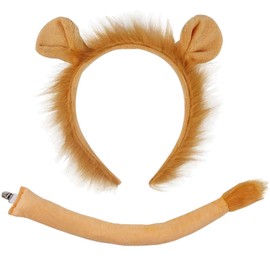2 Pieces Lion Ears Tail Costume Accessories Set – Plush Lion Ears Headband with Faux Fur Mane and Long Tail for Kids and Adults, Jungle Safari Party, Halloween Dress-Up, and Animal-Themed Events
