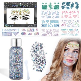 MACULPER Glitter Stones Face Carnival Mermaid Glitter Stones Face Colour Changing Glitter Stones Face Mermaid Sequins Chunky Liquid Gel for Make-Up Party Carnival Accessories