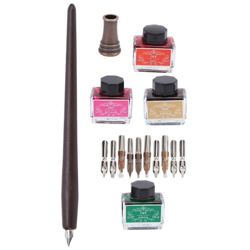 Dip Pen 4-Color Wood Pole Fountain Pen with Replaceable Nib