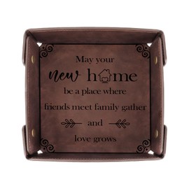 Housewarming Gift for New House New Home Owners Valet Tray, Realtor Closing for Couple Men Women Friend Bedside Nightstand Organiser PU Leather Tray for Accessories