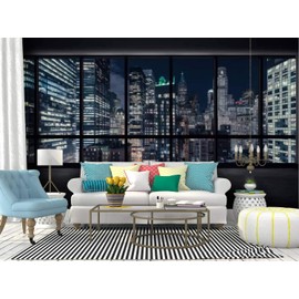 Self Adhesive Wallpaper Roll Paper view of manhattan at night new york city skylines and pictures Removable Peel and Stick Wallpaper Decorative Wall Mural Posters Home Covering Interior Film