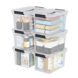 Sosody 6 Quart Plastic Storage Bins with Handles, Small Clear Lidded Storage Bins, 6 Packs