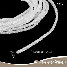 uxcell 3Pcs Cord Loop for Window Shades, 2.5mm 8Ft Nylon Satin Cord Window Blind Looped String Braided Lift Shade Cord for Pleated Shades Blind Shade DIY, White