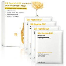 Silk Peptide Intensive Gold Overnight Mask - Collagen Real Face Lifting Deep Hydrating Face Mask for Glass Skin, 31 Multi Peptide (Copper) + 24K Gold & Collagen, Elasticity, Skincare Gifts, 4ea