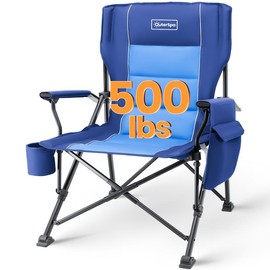 OuterSpa Oversized Camping Chair Big and Tall Camping Chair Compact Portable Camping Chair with Carry Bag High Back Padded Camping Chair Comfortable Heavy Duty Camping Chair, Support 500 lbs - Color: Blue