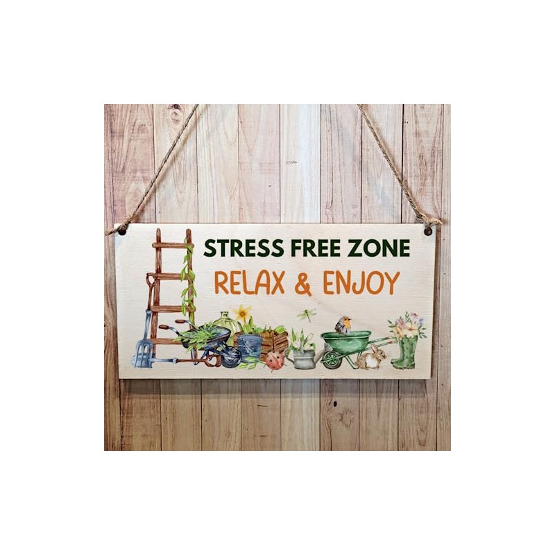 Second Ave Funny Garden Stress Free Zone Wooden Hanging Gift