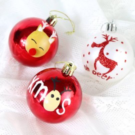 Christmas Baubles 9-Piece 6 cm Plastic Christmas Tree Baubles Christmas Decoration Set Plastic Ornament Christmas Decoration with Pendant Oh Deer Theme Red White Green (Red)