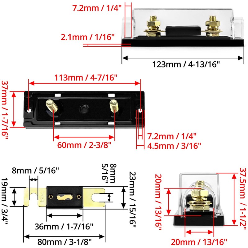 QWORK® ANL Fuse Holder 0/2/4 Gauge with 150 Amp ANL