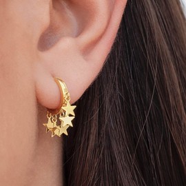 TseenYi Star Dangle Drop Huggie Earrings Boho Tassel Stars Hoop Earrings Small Stars Tassel Hoop Huggie Earrings Gold Star Earrings Jewellery for Women and Girls Gifts, Alloy Steel