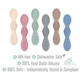 Elk and Friends Silicone Baby Spoons | Travel Case Included | First Stage Infant Toddler Spoon | Baby Led Weaning Stage | Dishwasher Safe
