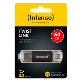 Intenso Twist Line 64 GB, Dual USB 3.2 Gen 1x1, USB-C and USB-A, 70 MB/s, Anthracite