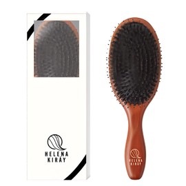 HELENA KIRAY Hair Brush, Paddle Brush, Round, Square, L Size, Pig Hair, Boar Bristle, Natural Wood, Massage, Straight, Women's, Hair, Glossy, Luxurious, Smooth (Wooden, Brown, Round (Round))