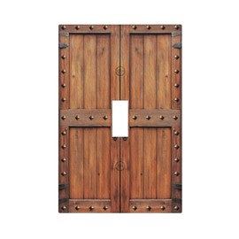 CZRPKEN Medieval Wood Plank & Metal Door Light Switch Cover Plate Rustic Vintage Brown Style 1 Gang Decorative Wall Plate Single Toggle Outlet Switch Faceplate Cover Villa Entryway Tavern Decor