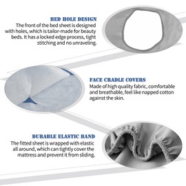 Massage Table Cover with 5 Pcs Disposable Face Cradle Covers,27.56x74.8" Massage Table Sheet with Face Hole,Washable Reusable Elastic All-Round Wrap Massage Bed Cover for Spa, and Home Use(Gray)