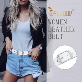 JASGOOD Women Leather Belts for Jeans Pants Fashion Dress Belt for Women with Solid Pin Buckle.White.S