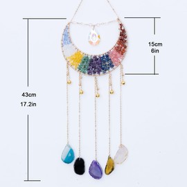 Crystal Stone Agate Ornament Natural Gem Tree of Life Moon Dream Catchers with Crystal 7 Chakra Gemstone Rainbow Catchers Color Natural Gem Agate Wall Hangings Room Dreamcatcher Decor (Multicolor)