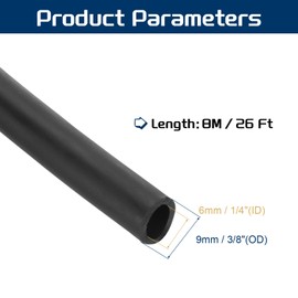 PATIKIL 26 ft (8 m) Natural Latex Hose, 1/4 Inch (6 mm) ID x 3/8 Inch (9 mm) OD Twin Rubber Hose for Sports, Fitness, Toys and Experiments, High-Quality Natural Latex, Non-Slip, Black