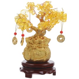 Ciieeo Money Coins Tree Natural Crystal Citrine Lucky Tree Chinese New Year Feng Shui Money Tree Tree of Life Bonsai Decoration with Good Luck Coin for Wealth and Health