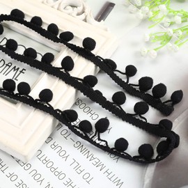 Pom Pom Ball Fringe Trim - Ribbon Sewing DIY Crafts for Party Home Decoration 1/2" Erikord(Black, 20 Yards)