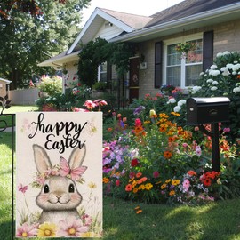 JIGINOFV Easter Garden Flag 12x18 Double Sided, Small Burlap Holiday Bunny Farmhouse Garden Flags Easter Decorations Outdoor Decor, Decorative Yard Flags for Outside Lawn Porch