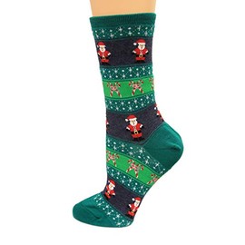 Hot Sox Womens Santa Fairisle Socks, Forest, 1 Pair, Womens Shoe 4-10