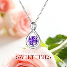 FANCIME 925 Sterling Silver February Birthstone Necklace, Infinity Amethyst Necklace with Fine Jewellery Box Christmas Birthday Valentine's Day Present for Women Girl