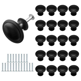 Pack of 20 Matt Black Drawer Knobs, Drawer Handles, Furniture Handle, Dresser Knobs, Round Point, 27 mm Knob, for Kitchen, Cupboard, Drawer, Dresser, Doors, Furniture