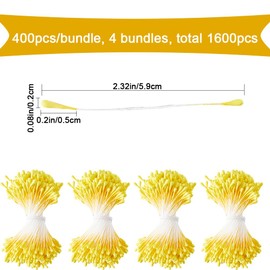GORGECRAFT 1600PCS Yellow Double Heads Handmade Flower Stamen Flower Stamens Pistil Artificial Pearlized Floral Pollens Stamen for Flower Making Scrapbook Decoration Handicrafts