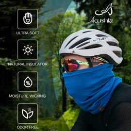 ACUSHLA 100% Merino Wool Neck Gaiter Ski Face Mask Scarf Neck Warmer for Men & Women All Weather, Lightweight Blue